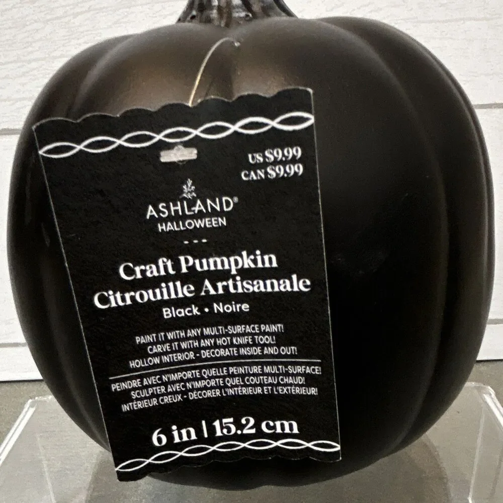 Ashland Halloween Black Matte Plastic Foam Pumpkin Solid 6in & Diorama 9in Decor